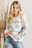 White Striped Christmas Tree Ribbed Drop Shoulder Sweater