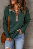 Green Geometric Texture Plaid Trim Sweatshirt