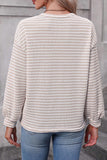 Khaki Striped Round Neck Drop Shoulder Top