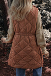 Coffee Longline Quilted Stand Collar Puffer Vest