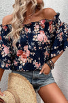 Blue Off Shoulder Floral Blouse