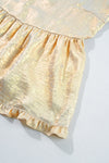 Gold Metallic V Neck Puff Sleeve Babydoll Blouse