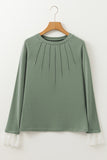 Seam Detail Lace Contrast Raglan Sleeve Top