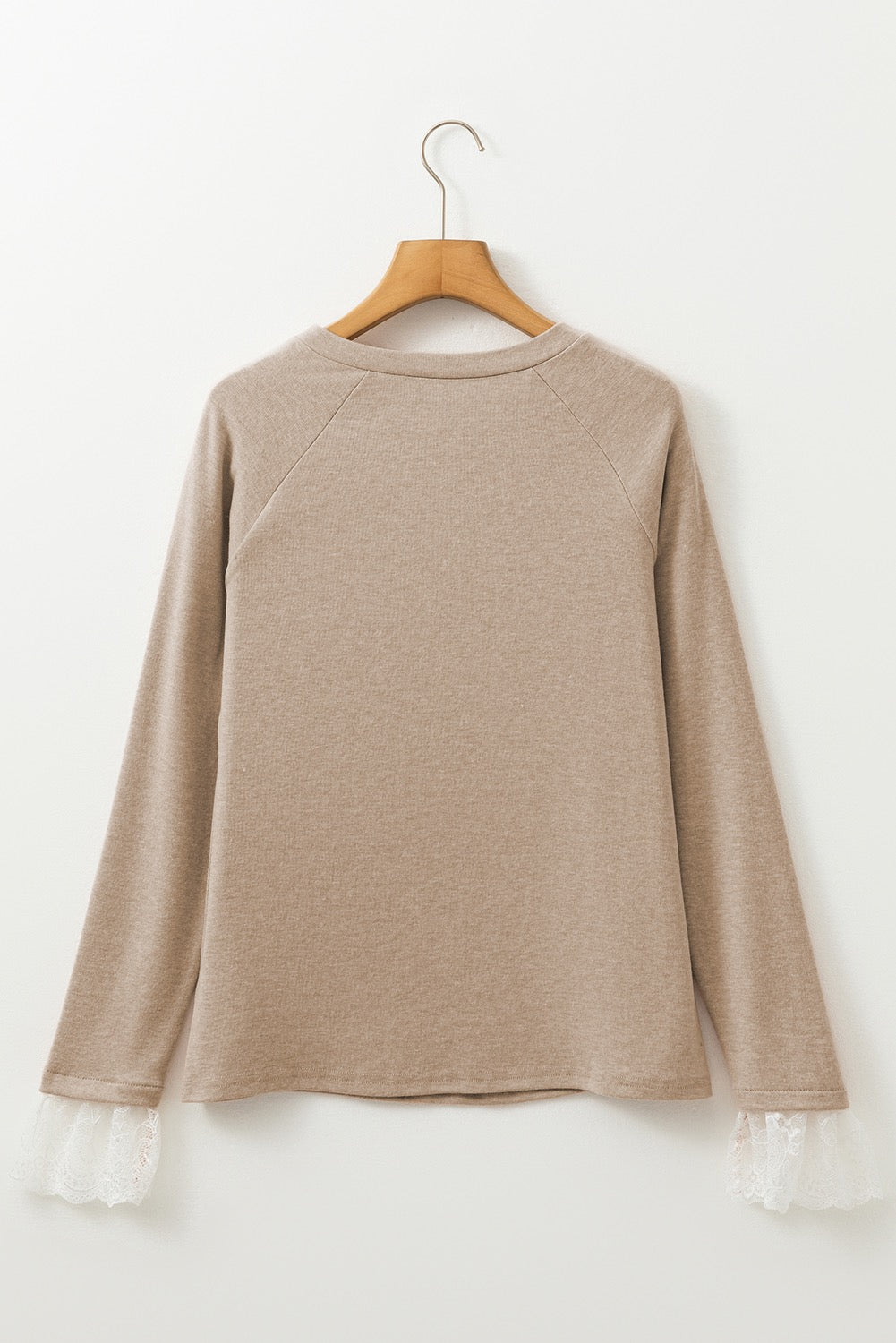 Seam Detail Lace Contrast Raglan Sleeve Top