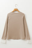 Seam Detail Lace Contrast Raglan Sleeve Top