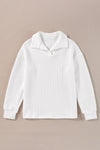 White Quilted Texture Sporty Collar Long Sleeve Top