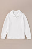 White Quilted Texture Sporty Collar Long Sleeve Top