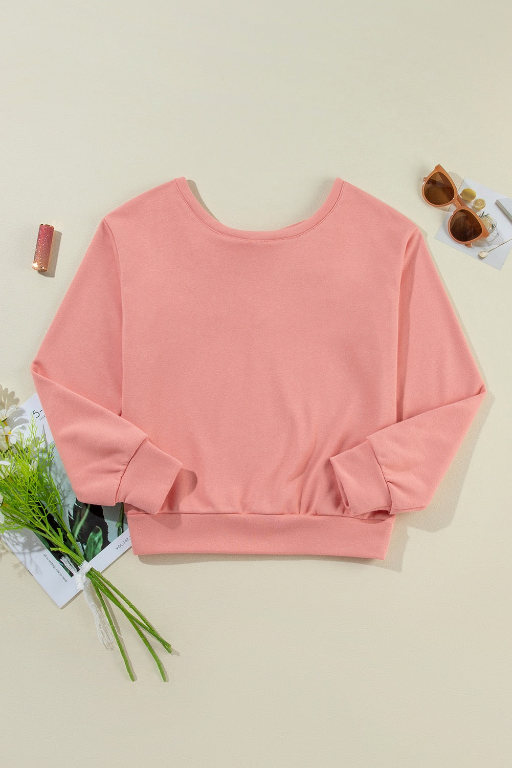 Pink Bowknot Round Neck Sweatshirt