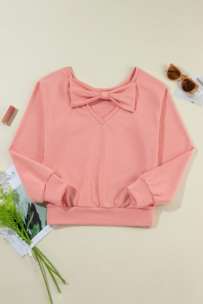 Pink Bowknot Round Neck Sweatshirt