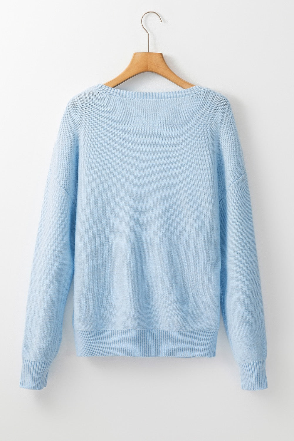 Light Blue Knitted Flower Pattern Sweater