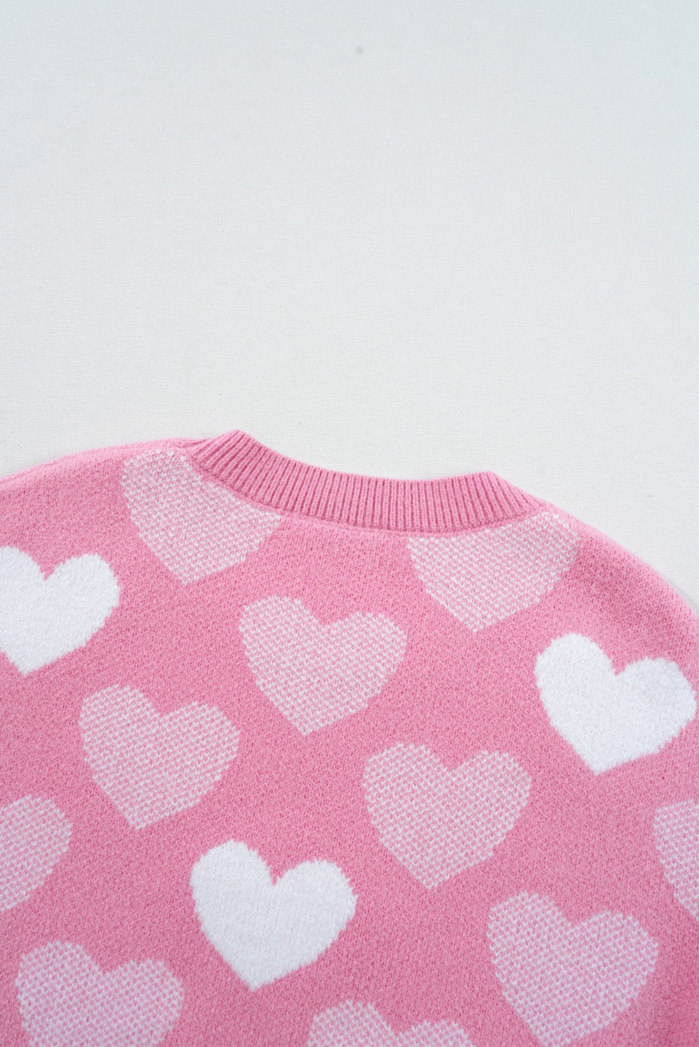 Pink Pearled Heart Print Valentines Crewneck Sweater