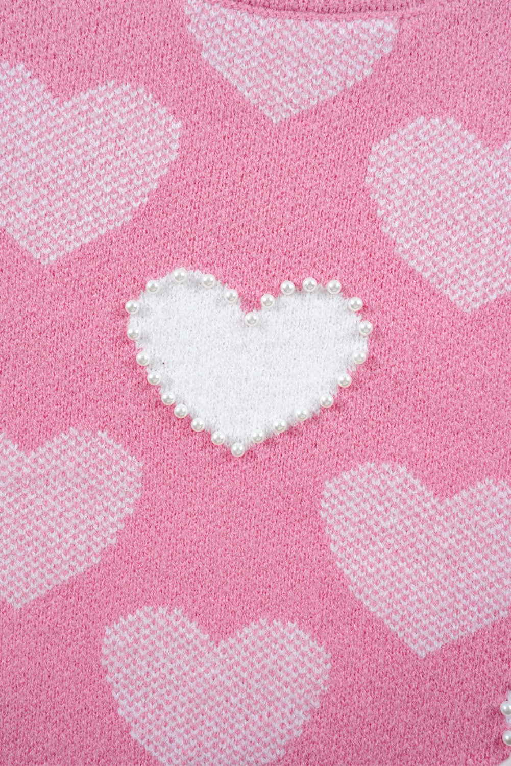 Pink Pearled Heart Print Valentines Crewneck Sweater