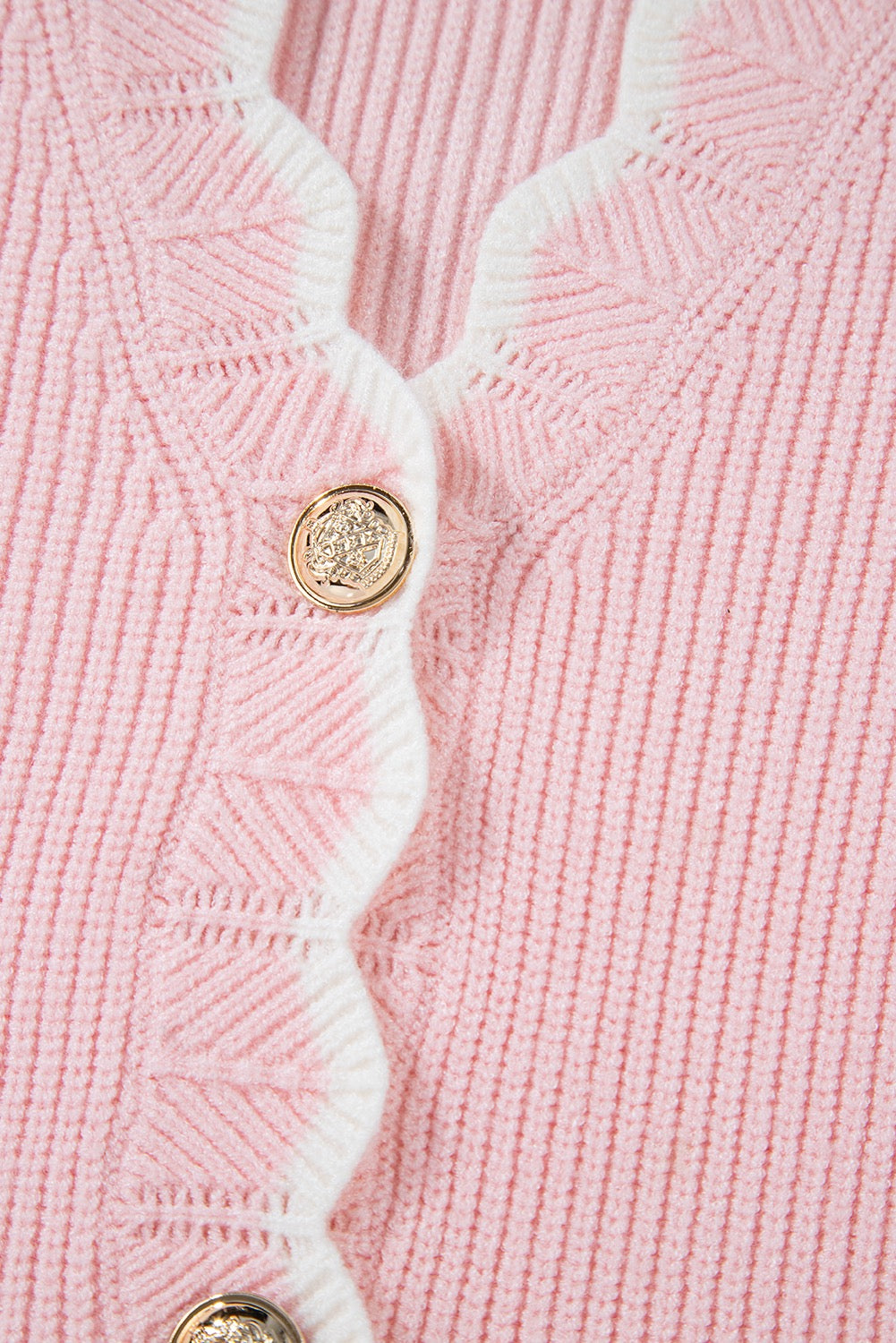 Pink Ribbed Knit Scalloped Edge Cardigan