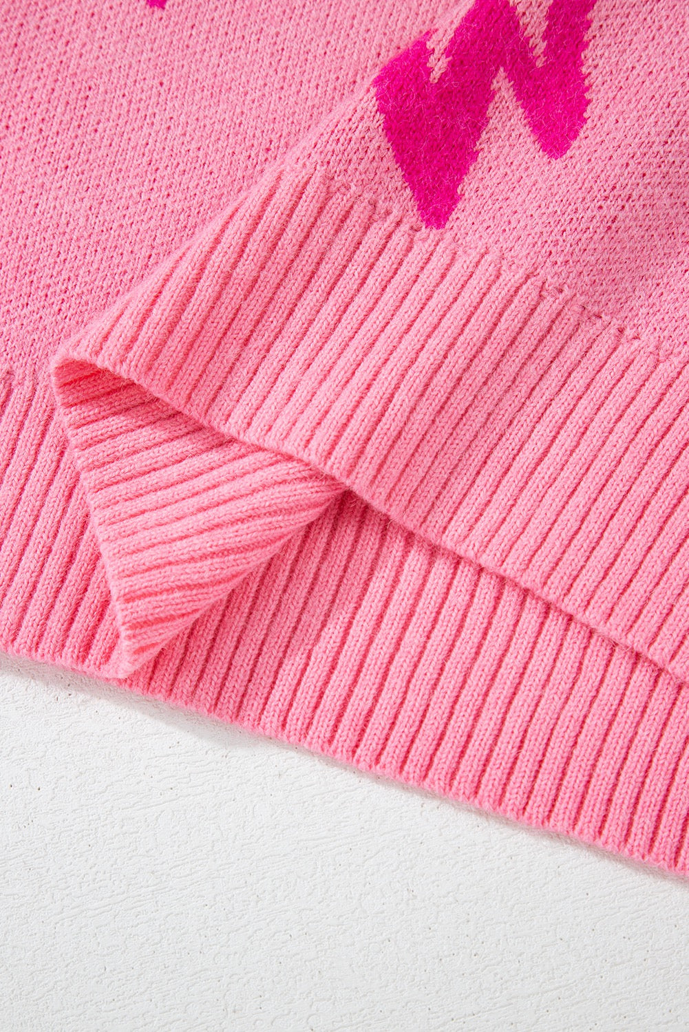 Pink Bow Pattern Drop Shoulder Loose Fit Sweater