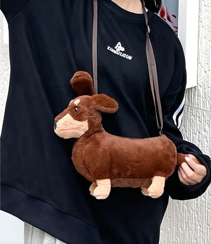 Plush Dachshund Dog Shoulder Bag