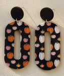 Oval Shape Colorful Pumpkin Pattern Dangle Earrings