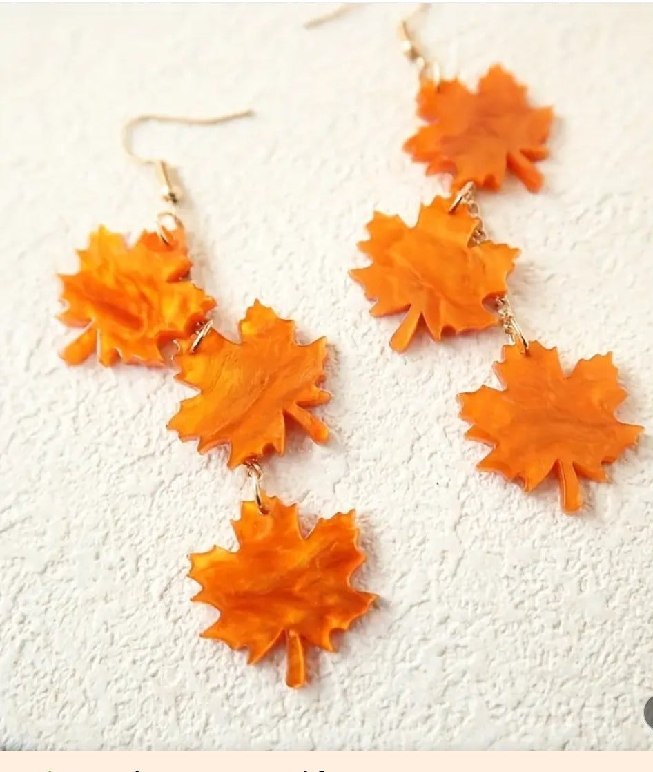 Autumn Style Long Maple Leaf Acrylic Long dangle Earrings