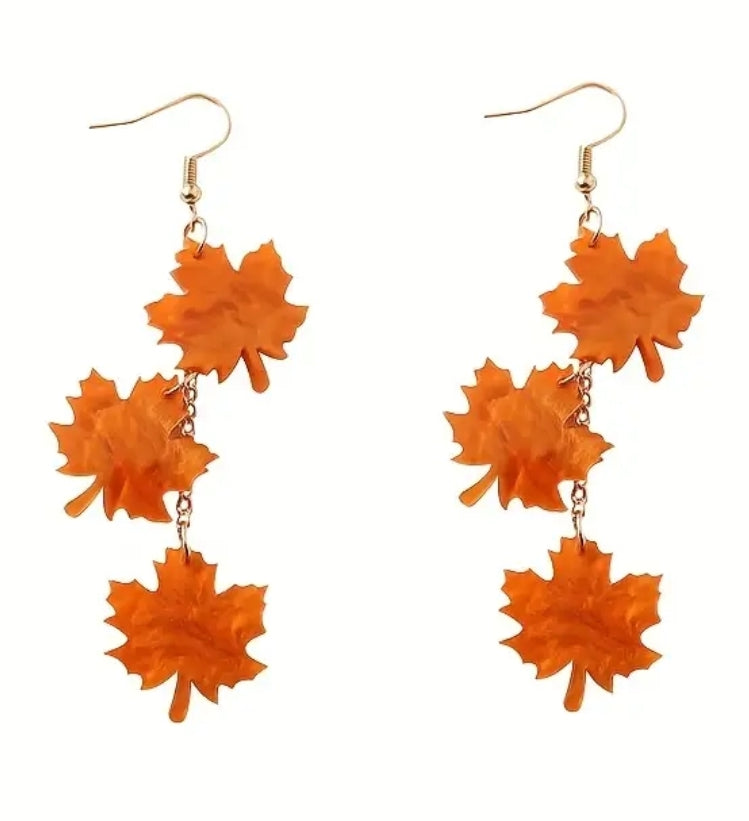 Autumn Style Long Maple Leaf Acrylic Long dangle Earrings