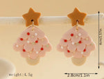 Pink Clay Christmas tree earrings