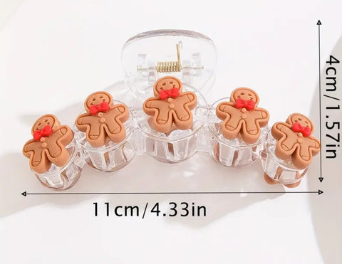 Gingerbread Man Large Clear Claw Clip