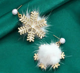 Snowflake Rhinestone & Pearl dangle earrings