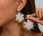 Snowflake Rhinestone & Pearl dangle earrings