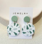 Christmas Tree Print Round Drop Earrings