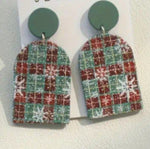 Red & Green Snowflake Pattern Stud Dangle Earrings