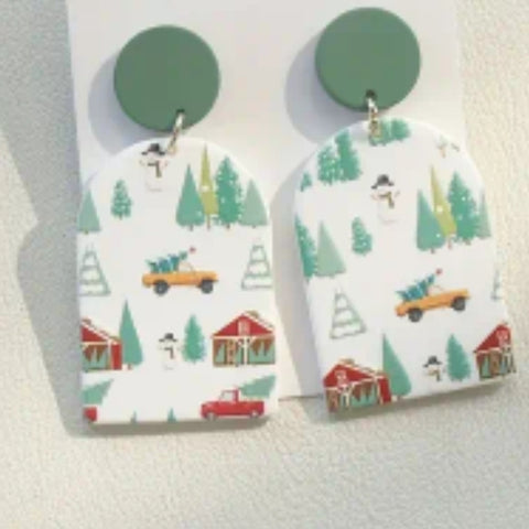 Tree Farm & Snowman Stud Dangle