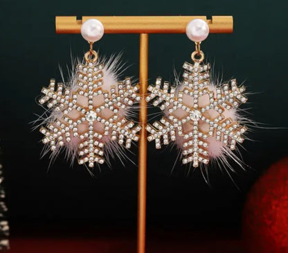 Snowflake Pearl & Rhinestone Stud Drop Earrings