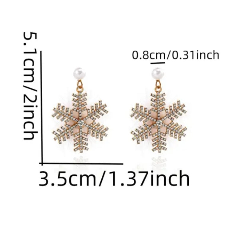 Snowflake Pearl & Rhinestone Stud Drop Earrings