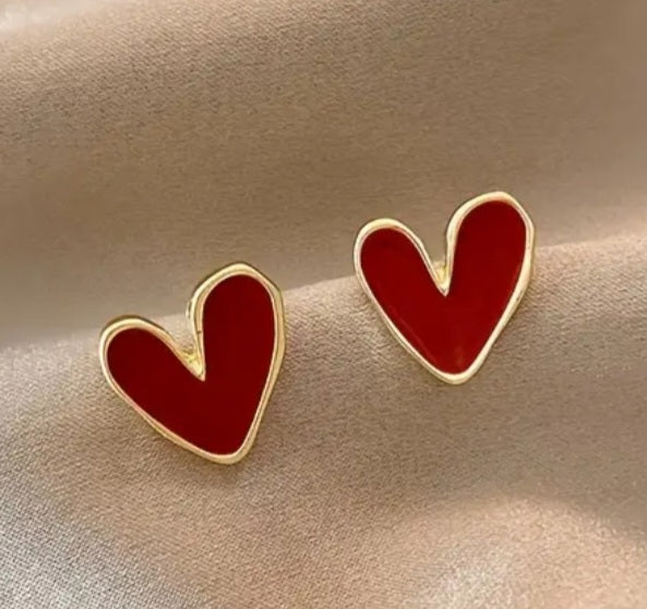 Simple Red & Gold Heart Stud earrings