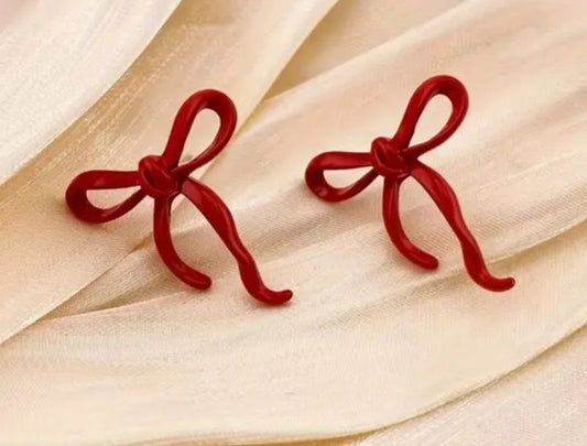 Red Bow Stud Earrings