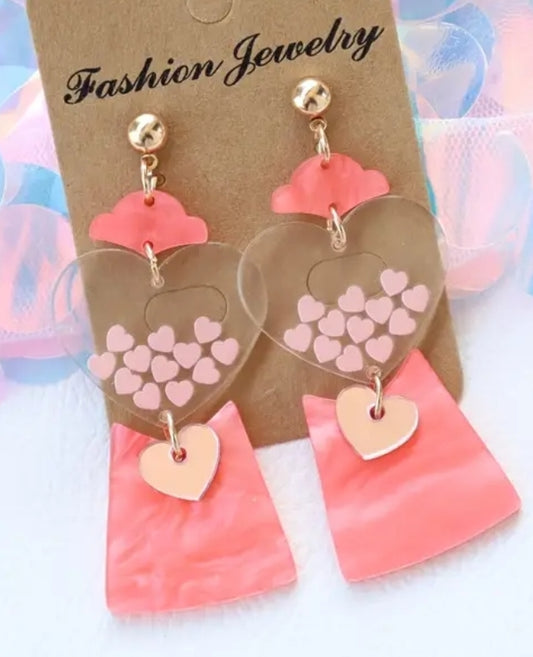 Acrylic Pink Heart Capsule Machine Earrings