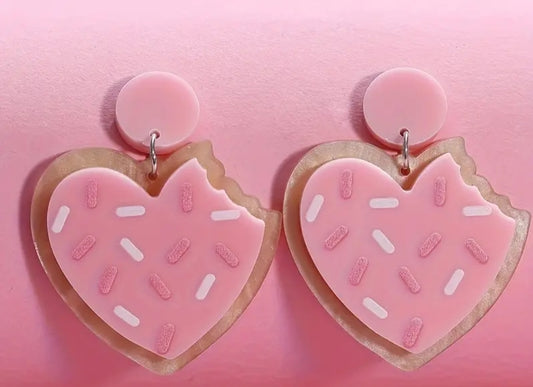 Heart Shape Cookie Design Dangle Earrings