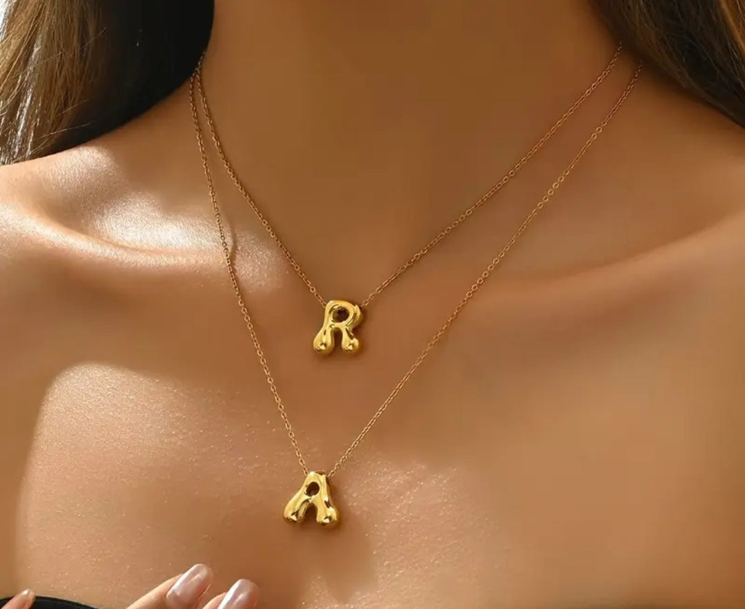 Golden Yellow Bubble Letter Initial Pendant Necklace