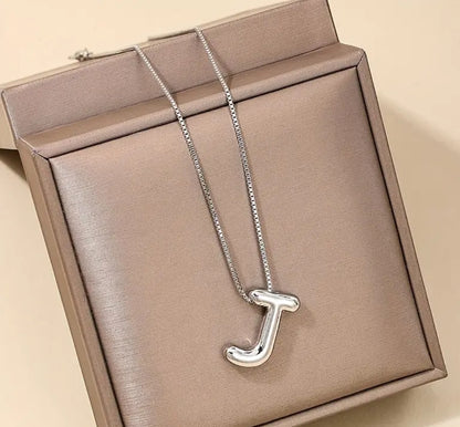 Silvertone Bubble Letter Initial Pendant Necklace