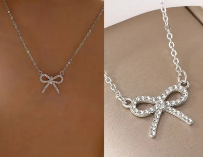 Silvery Bow Pendant Necklace