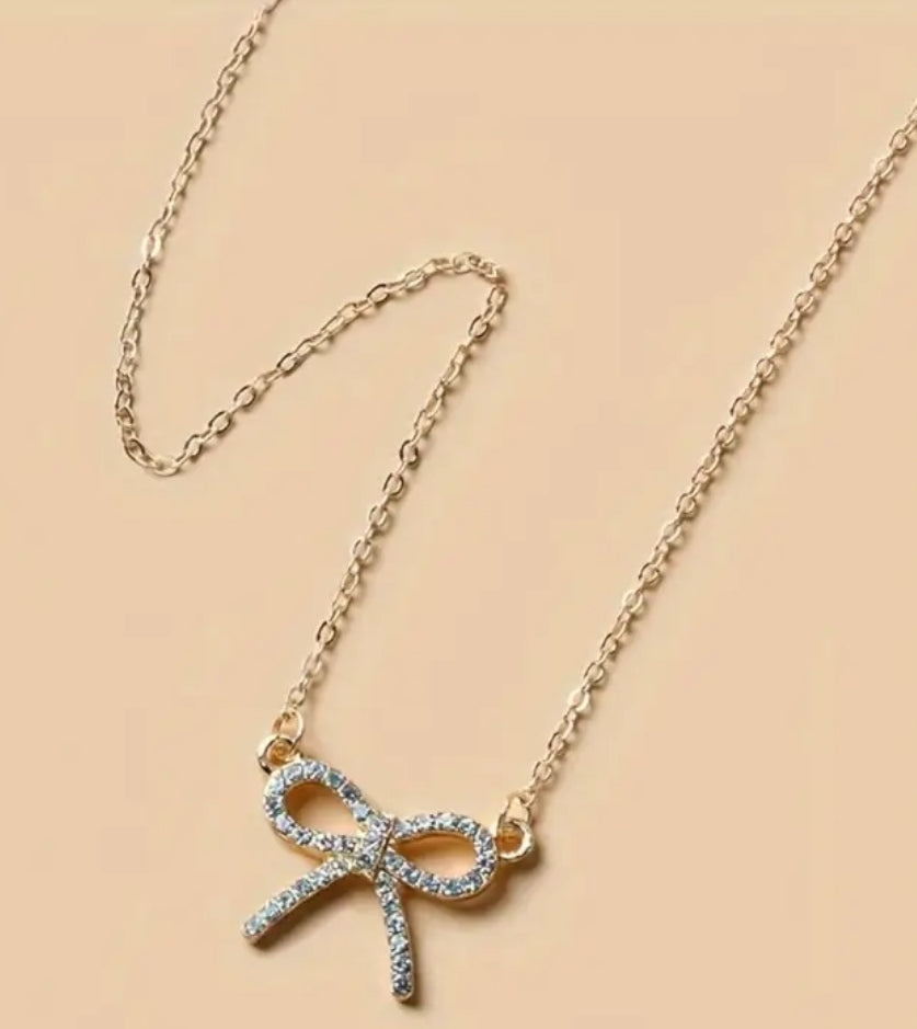 Golden Bow Pendant Necklace