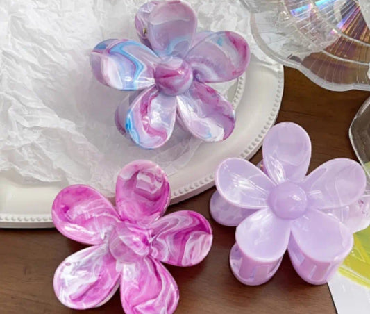 Asstd Purple Marbled Flower Hair Clips