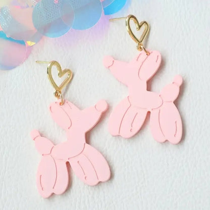 Pink Balloon Dog Earrings