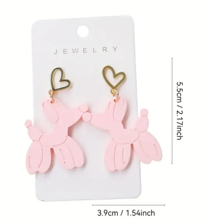 Pink Balloon Dog Earrings