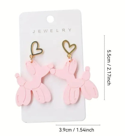 Pink Balloon Dog Earrings