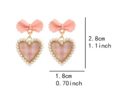 Pink Gingham Bow Heart Earrings