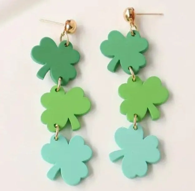 Acrylic St. Patrick's Shamrock Dangle Earrings