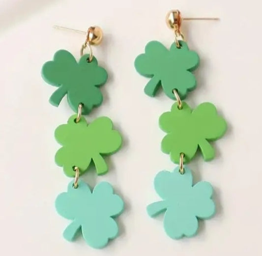 Acrylic St. Patrick's Shamrock Dangle Earrings