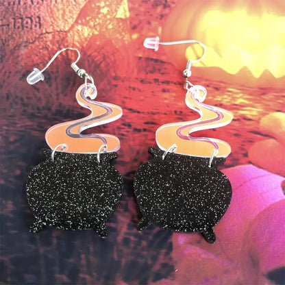 Glittery Black Witch Cauldron Earrings