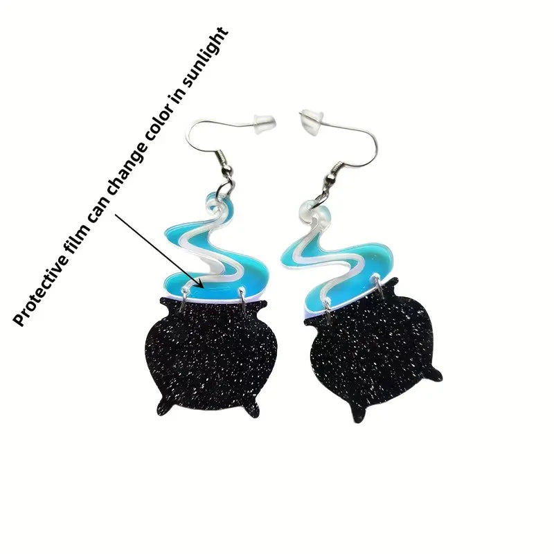 Glittery Black Witch Cauldron Earrings