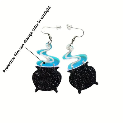 Glittery Black Witch Cauldron Earrings