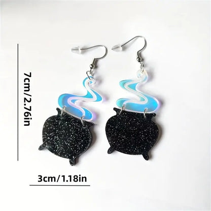 Glittery Black Witch Cauldron Earrings